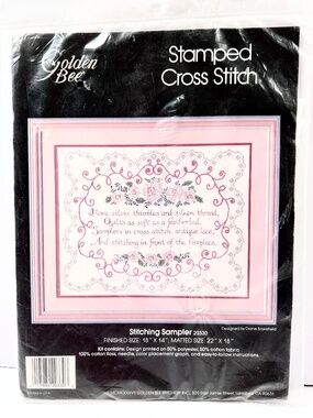 NIP Golden Bee Stitching Sampler #20330 Stamped Cross Stitch 18x14 Finished Size